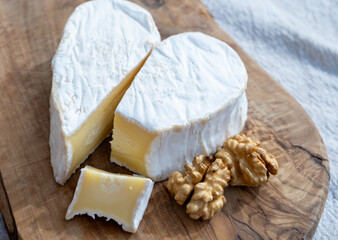 Cheese collection, French cheese from Normandy region, heart-shaped neufchatel close up