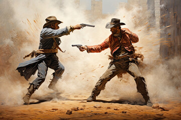 Cowboy duel or gunfight - obrazy, fototapety, plakaty