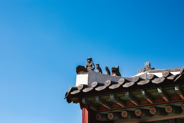 korean temple roof with sky