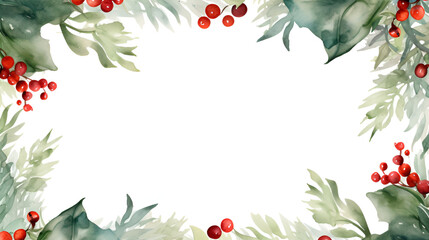 Exquisite Watercolor Christmas Card Background with Holly and Ornaments Frame, Classic Red and Green, Nostalgic Holiday Aesthetic
