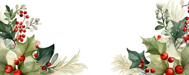 Timeless Holiday Elegance Watercolor Christmas Card with Classic Red and Green, Holly, and Ornaments Frame
