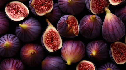 Top view full frame of whole ripe fig placed together as background. - obrazy, fototapety, plakaty