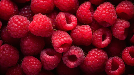 Top view full frame of whole ripe raspberry placed together as background.
