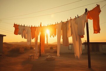 Sundried laundry. Generative AI - obrazy, fototapety, plakaty