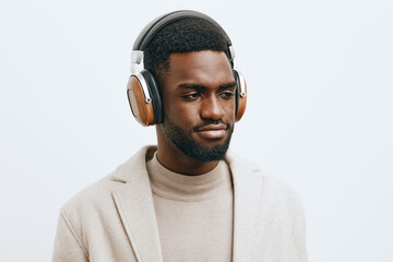 man portrait american guy background fashion headphones black smiling african music dj african