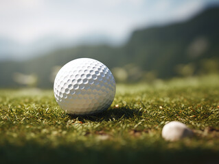 Golf ball on a green grass.