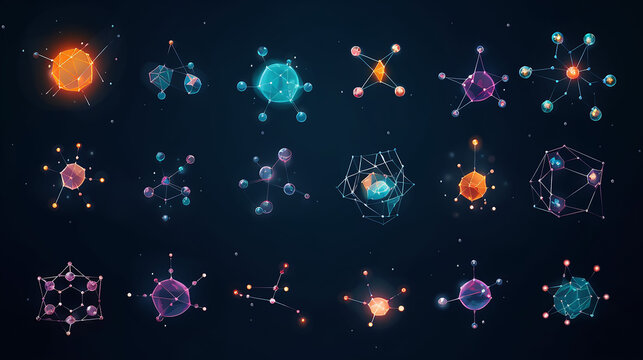 Connected molecules icons. Molecular structure logo
