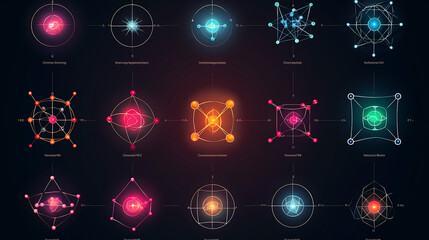 Connected molecules icons. Molecular structure logo - obrazy, fototapety, plakaty