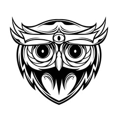 Owl head line art vector illustration
