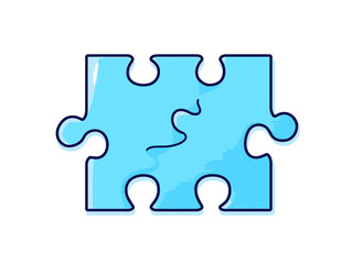 Fototapeta premium Doodle Blue puzzle piece, cartoon sticker, sketch, vector, Illustration, minimalistic
