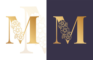 Fototapeta premium Botanical Letter M Monogram, Floral Alphabet Logo Design