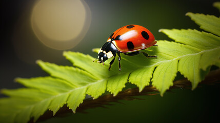 Ladybug lay on a leaves.
