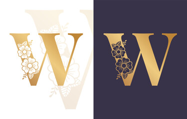 Botanical Letter W Monogram, Floral Alphabet Logo Design