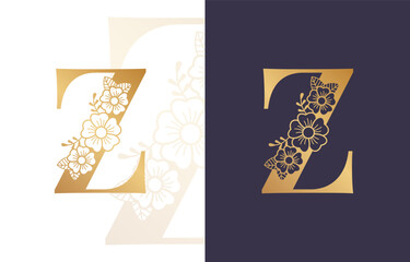 Botanical Letter Z Monogram, Floral Alphabet Logo Design