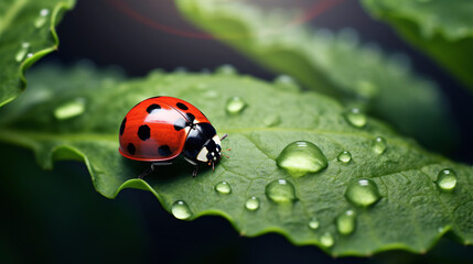 Ladybug lay on a leaves.