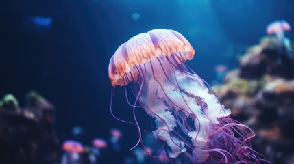 Obraz premium Beautiful jellyfish swimming in the aquarium. Underwater world.