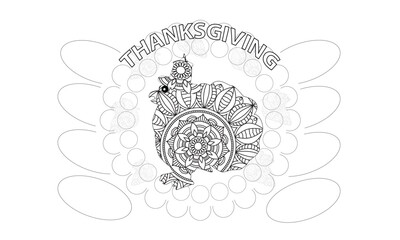 Coloring page. Black and white vector illustration. Happy Thanksgiving.
