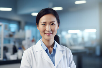 portrait asian woman doctor The background is hospital lab