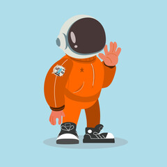 Cute cool astronaut wearing helmet orange sweater vector illustration 