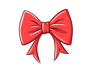 Doodle Red ribbon bow, cartoon sticker, sketch, vector, Illustration, minimalistic