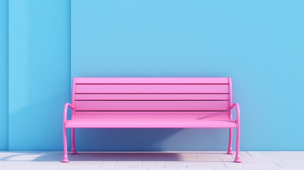 Pink street bench chair over a blur background.