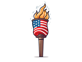 Doodle Torch with American flag, cartoon sticker, sketch, vector, Illustration, minimalistic
