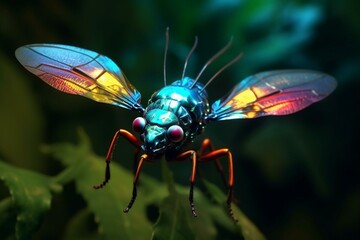 Colorful insect with expansive azure wings. Generative AI