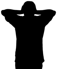 Digital png silhouette of man holding his head on transparent background