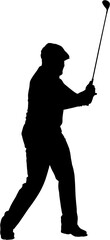 Digital png silhouette of sportsman playing golf on transparent background