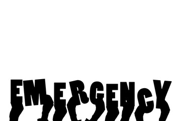 Digital png illustration of hands and emergency text on transparent background