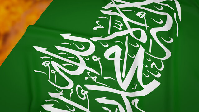 The Hamas flag on fire background 3d rendering