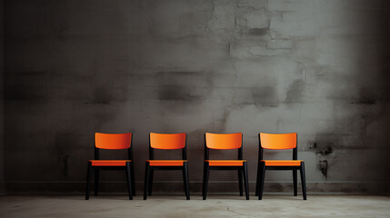 Row of empty chair in a dark room background. - Powered by Adobe