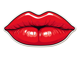 Doodle Red lips, cartoon sticker, sketch, vector, Illustration, minimalistic