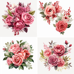 flower leaves, blossom, poppy, invitation, rose watercolor set pattern vector background