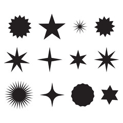 Minimalistic star icons. Retro futuristic sparkle icons collection. Templates for design, posters, projects, banners, logo, and business cards