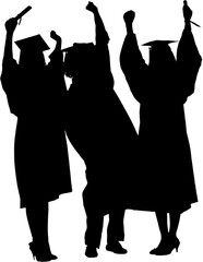 Digital png illustration of silhouette of group of students with diplomas on transparent background