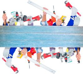 Digital png photo of hands with working tools on transparent background