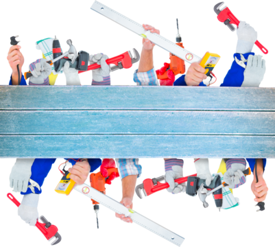Digital png photo of hands with working tools on transparent background