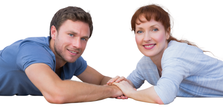 Digital png photo of back of happy caucasian couple holding hands on transparent background