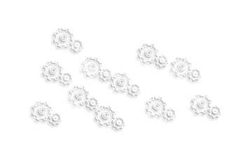 Digital png illustration of white cogs on transparent background