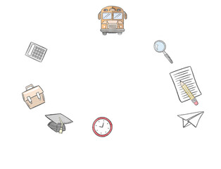 Digital png illustration of school symbols on transparent background
