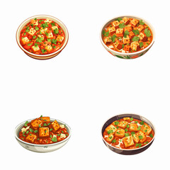 set of happy cute paneer tika masala watercolor illustrations for printing on baby clothes, pattern, sticker, postcards, print, fabric, and books