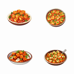 set of happy cute paneer tika masala watercolor illustrations for printing on baby clothes, pattern, sticker, postcards, print, fabric, and books