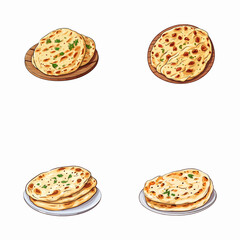 set of happy cute naan bread watercolor illustrations for printing on baby clothes, pattern, sticker, postcards, print, fabric, and books