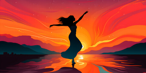 Silhouette of woman dancing against the sunset
