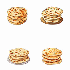 set of happy cute naan bread watercolor illustrations for printing on baby clothes, pattern, sticker, postcards, print, fabric, and books
