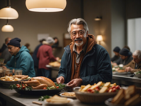 Volunteers Working Handing Out Food On Thanksgiving Day