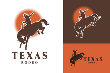 Wild Horseman Silhouette with Cowboy Logo Vintage Retro Texas Rodeo Illustration Background Vector design
