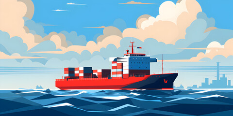 Cargo vessel in the ocean illustration background