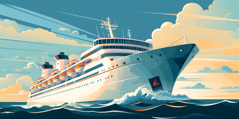 Cruise ship in the ocean illustration background - obrazy, fototapety, plakaty